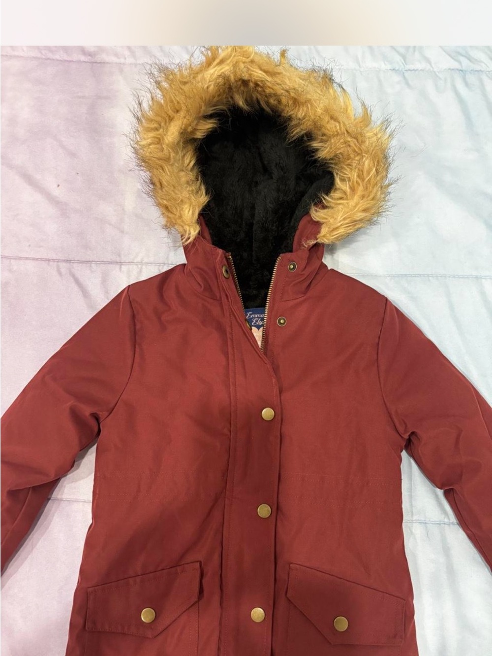 Children's Red Trench Coat with Faux Fur Hood